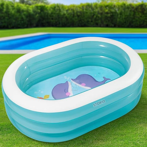 Oval Whale Inflatable Pool for Kids – Multicolor | Baby Swimming Pool for Toddlers | Whale Design Water Play Pool for Balcony, Garden & Outdoor | Safe PVC Splash Tub for Boys & Girls