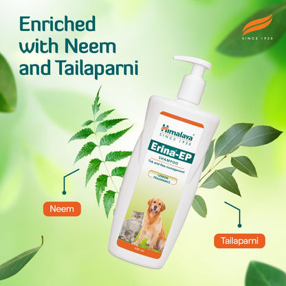 Erina-EP Shampoo | 200 ml | Tick & Flea Control for Dogs & Cats | with Neem & Eucalyptus for Skin Health & Hygiene