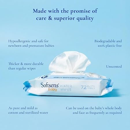 Softsens Baby 99.9% Pure Water Wipes | Pure Aloe Vera Extract with Lid Wipes For Babies (Pack of 6)