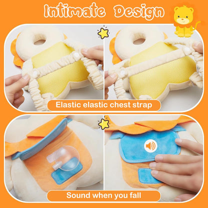 Baby Head Protector Cute Soft Cotton Cushioning Baby Head Protector Backpack Built in Squeeze Sound Toy Toddler Head Safety Backpack for Walking, 20x30cm