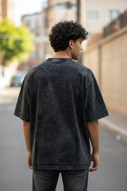 Men's Acid Wash Vintage Plain Oversized T-Shirt | Heavyweight Cotton Blank Streetwear Tee