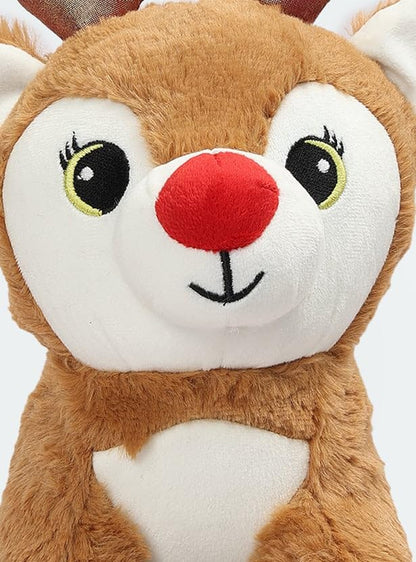 Raindeer Stuffed Plush Animal | Teddy Bear Soft Toy |Ideal for Birthdays & Special Occasions Girls/Boys, Baby Kids -Brown, 28Cm
