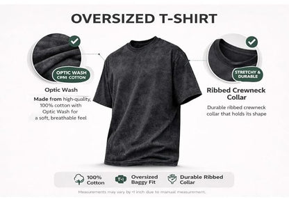 Men's Acid Wash Vintage Plain Oversized T-Shirt | Heavyweight Cotton Blank Streetwear Tee