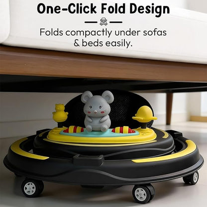 Baby Walkers for 9+, 6-24 Month Baby boy & Girl 360° Walker for Kids for 6-24 Months with 7 Level Height Adjustment, Baby Walker with Switchable Food & Musical Toy Tray -Yellow Black