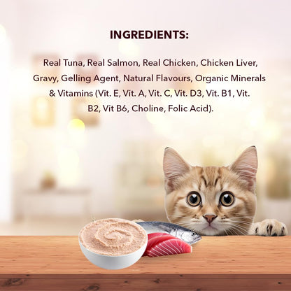 Adult Cat Wet Food (50g x 8), 400g + 400g | Real Tuna in Gravy | Supports Heart & Vision Health | Strong Bones & Teeth | Natural Flavours | Organic Minerals & Vitamins