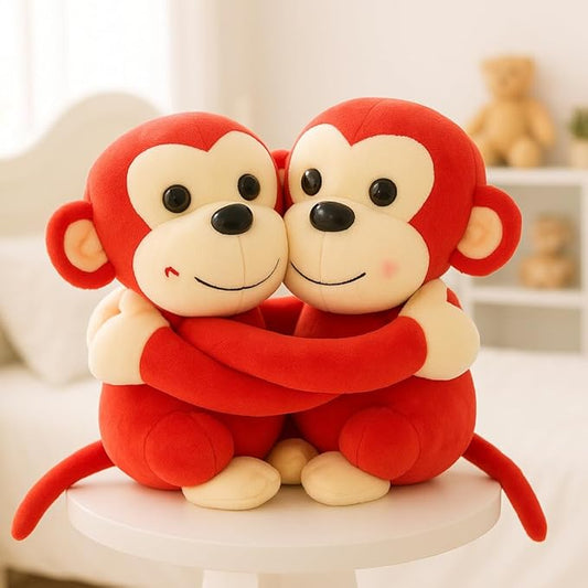 Monkey's Cuddly Couple Soft Toys Plush Stuffed Teddy Bear for Kids Birthday Gift (Red)