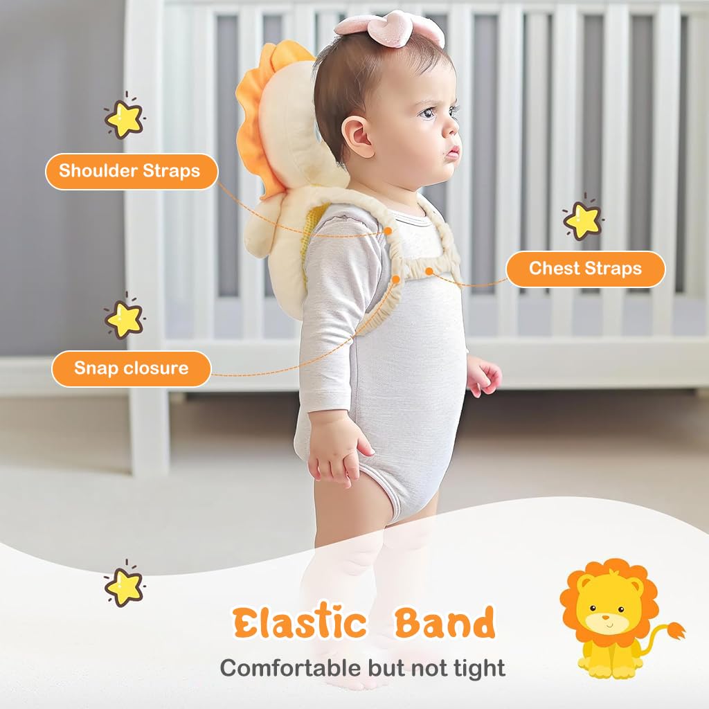 Baby Head Protector Cute Soft Cotton Cushioning Baby Head Protector Backpack Built in Squeeze Sound Toy Toddler Head Safety Backpack for Walking, 20x30cm