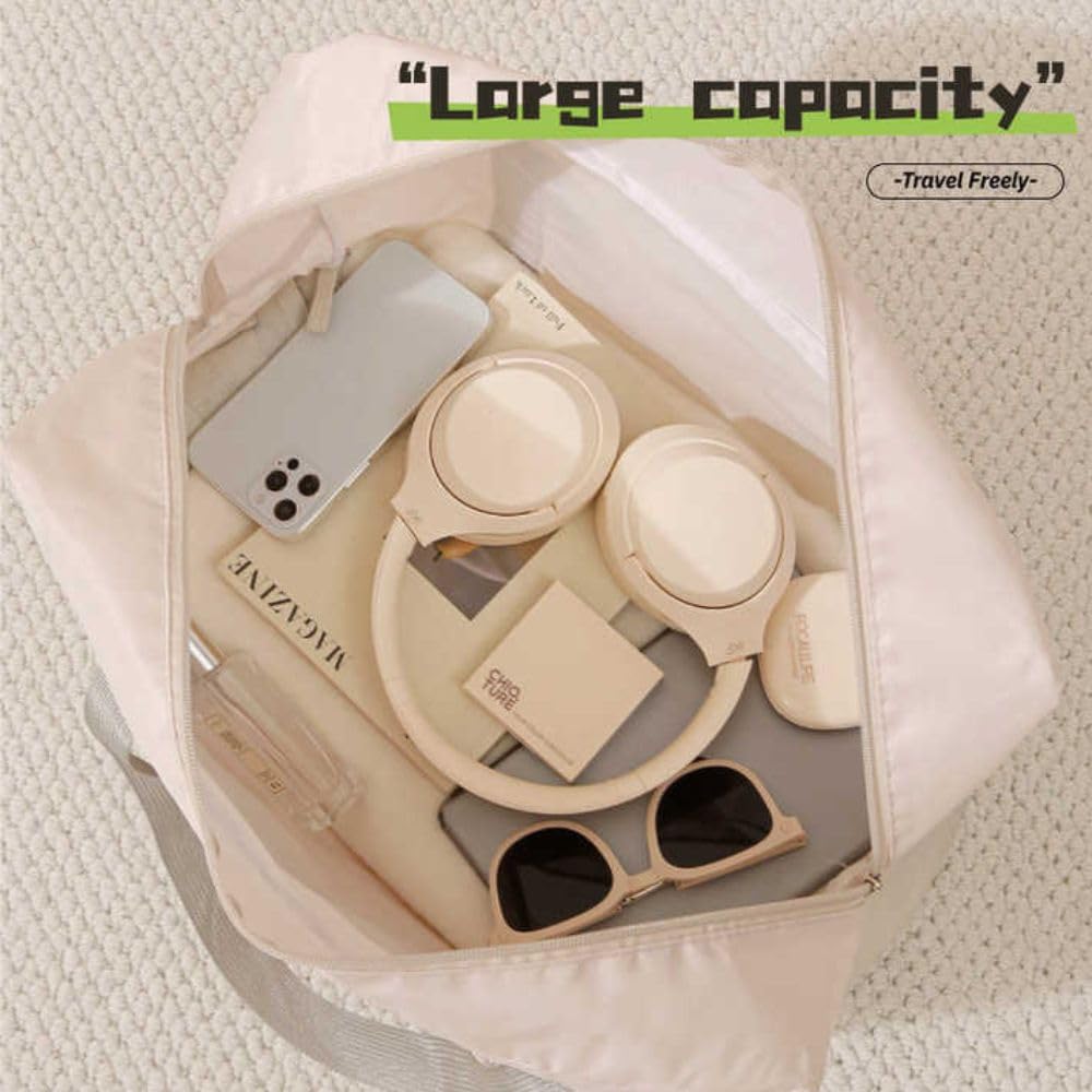 Be Unique Travel Bags for Luggage Spacious with Pockets Foldable Weekender Zipper Duffle Bag, Stylish Handbag Carry on Trolley Bag Waterproof (44 x 18 x 35 cm) (Beige)