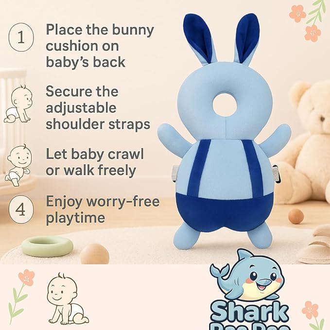 Bunny Shaped Blue Baby Head Protector Pillow – Infant Fall Protection Cushion