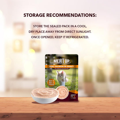Adult Wet Cat Food (50g x8) 400g + 400g | Real Salmon Fish in Gravy | Supports Heart & Vision Health | Strong Bones & Teeth | Natural Flavours | Organic Minerals & Vitamins