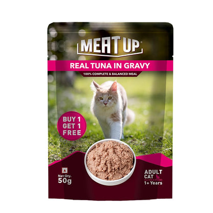 Adult Cat Wet Food (50g x 8), 400g + 400g | Real Tuna in Gravy | Supports Heart & Vision Health | Strong Bones & Teeth | Natural Flavours | Organic Minerals & Vitamins