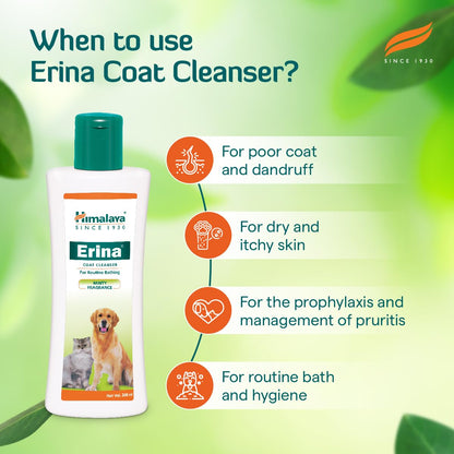 Erina Coat Cleanser | 450 ml | Routine Bathing & Skin Hygiene | With Neem for Dandruff & Itch Relief