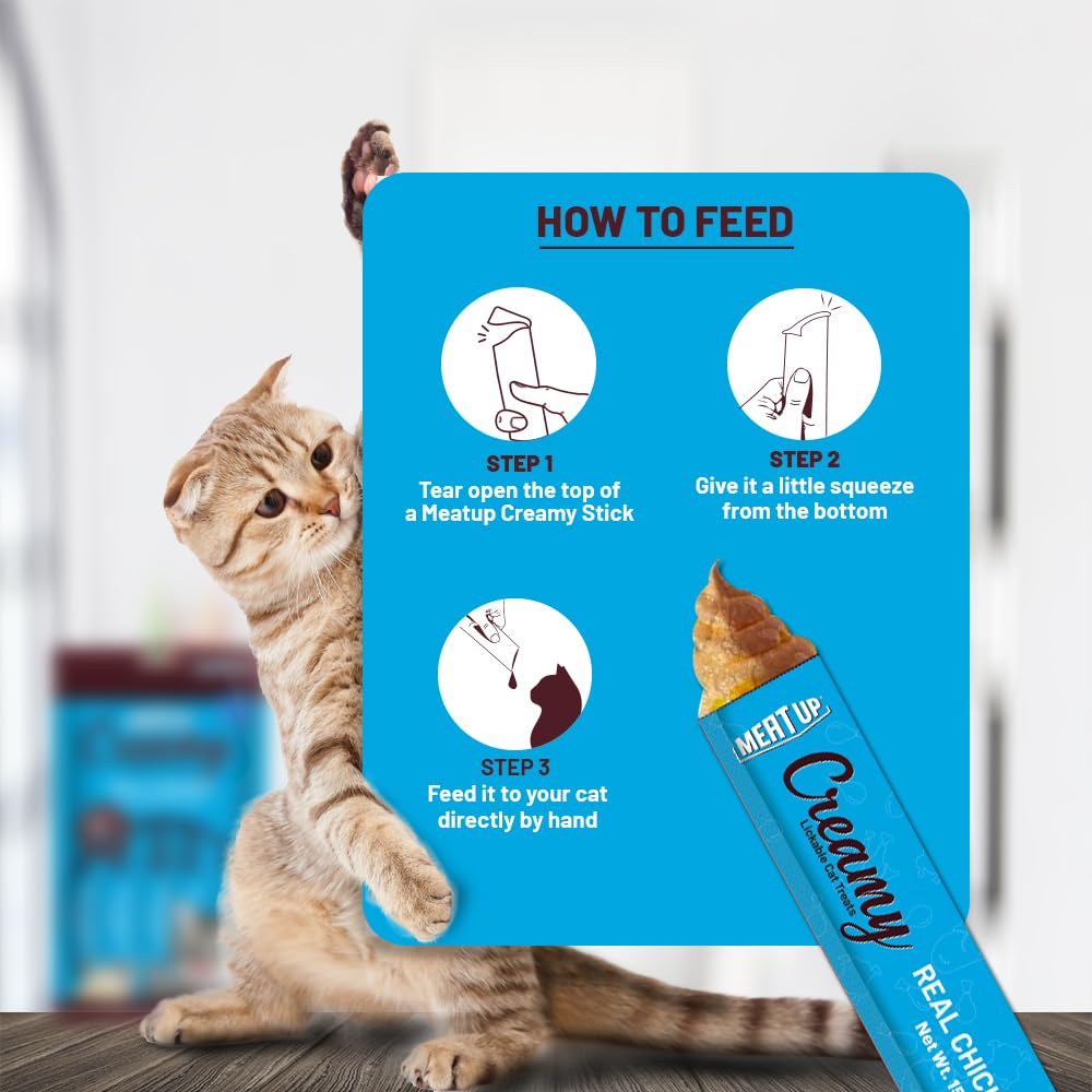 Cat Creamy Lickable Treat (15g x 5 Sachets) 75g + 75g Total 150g| Real Chicken | All Breeds | Supports Immune Function | Supports Skin, Coat & Muscle Health