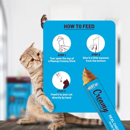 Cat Creamy Lickable Treat (15g x 5 Sachets) 75g + 75g Total 150g| Real Chicken | All Breeds | Supports Immune Function | Supports Skin, Coat & Muscle Health