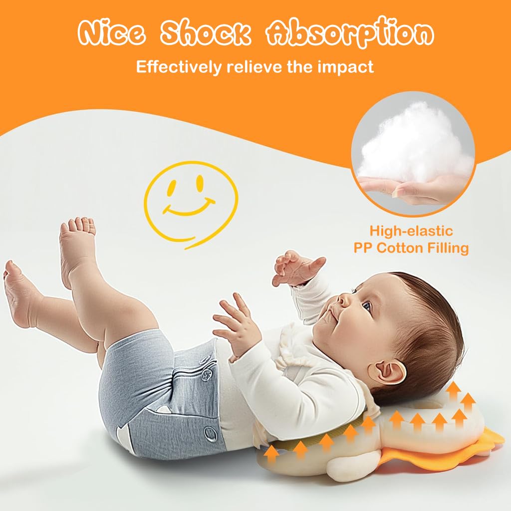 Baby Head Protector Cute Soft Cotton Cushioning Baby Head Protector Backpack Built in Squeeze Sound Toy Toddler Head Safety Backpack for Walking, 20x30cm
