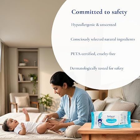 Softsens Baby 99.9% Pure Water Wipes | Pure Aloe Vera Extract with Lid Wipes For Babies (Pack of 6)