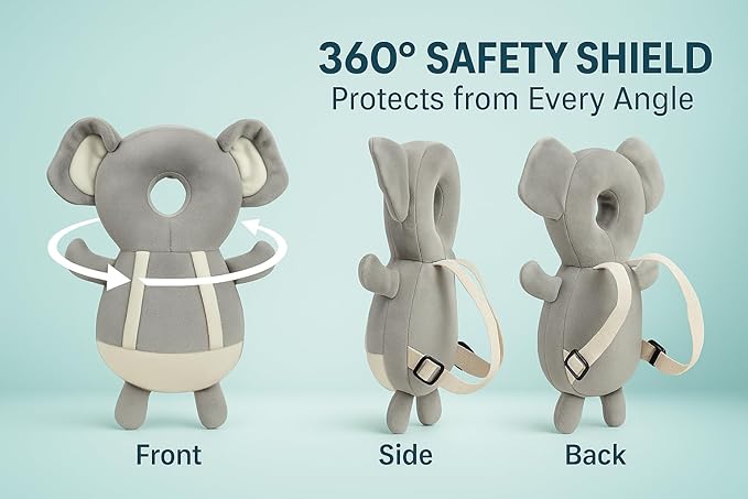 Baby Head Protector Cushion for 6–24 Months | Soft Plush Safety Backpack for Toddlers | Adjustable Straps, Anti-Fall Pillow for Infants (Elephant)