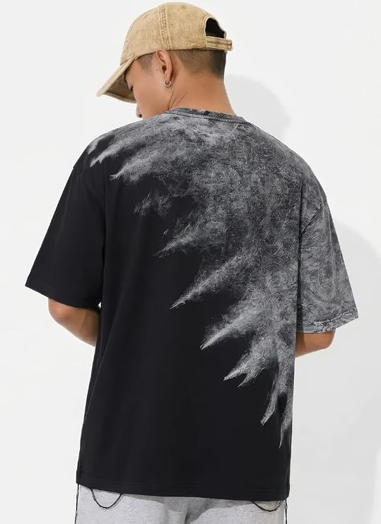 Men's Half Acid Wash Two-Tone Oversized T-Shirt | Heavyweight Cotton Asymmetric Streetwear Tee