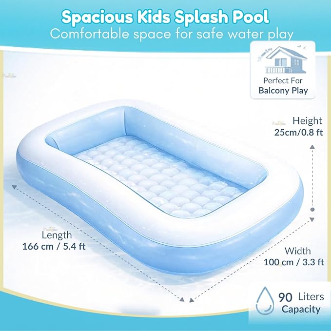 𝟓.𝟓 𝐅𝐞𝐞𝐭 Rectangular Inflatable Pool for Kids Full-Sized Bathing Tub for Boys & Girls 1–7 Years Indoor Outdoor Use Garden, Summer Party Pools (Blue, Pump Not Included) 𝐋𝐢𝐦𝐢𝐭𝐞𝐝