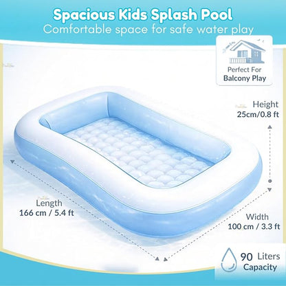 𝟓.𝟓 𝐅𝐞𝐞𝐭 Rectangular Inflatable Pool for Kids Full-Sized Bathing Tub for Boys & Girls 1–7 Years Indoor Outdoor Use Garden, Summer Party Pools (Blue, Pump Not Included) 𝐋𝐢𝐦𝐢𝐭𝐞𝐝