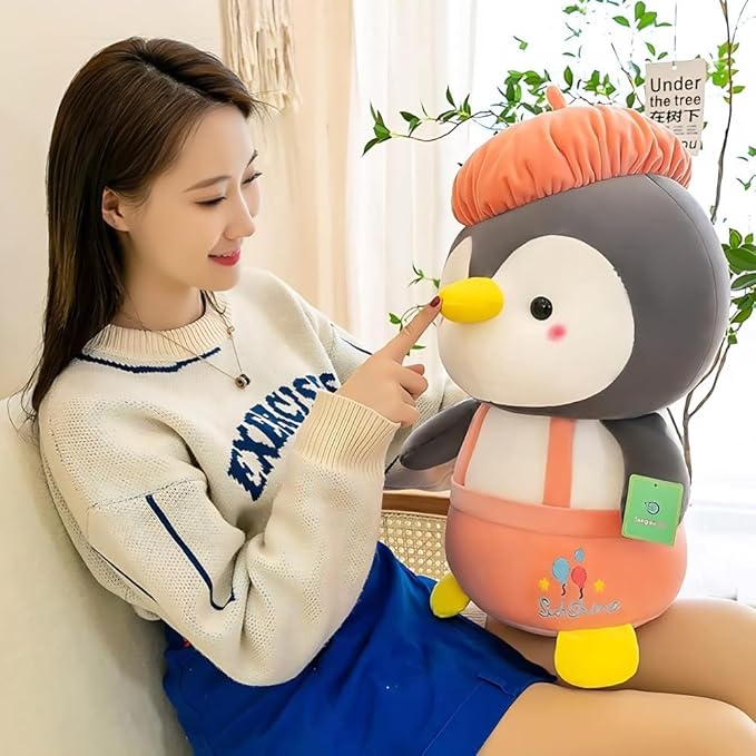 Cap Penguin Plushie Stuffed Plush Teddy Bear Soft Toy |Ideal for Birthdays & Special Occasions Girls/Boys, Baby Kids -Pink(25 Cm)