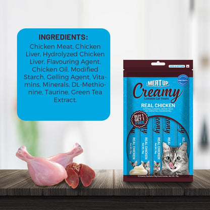 Cat Creamy Lickable Treat (15g x 5 Sachets) 75g + 75g Total 150g| Real Chicken | All Breeds | Supports Immune Function | Supports Skin, Coat & Muscle Health