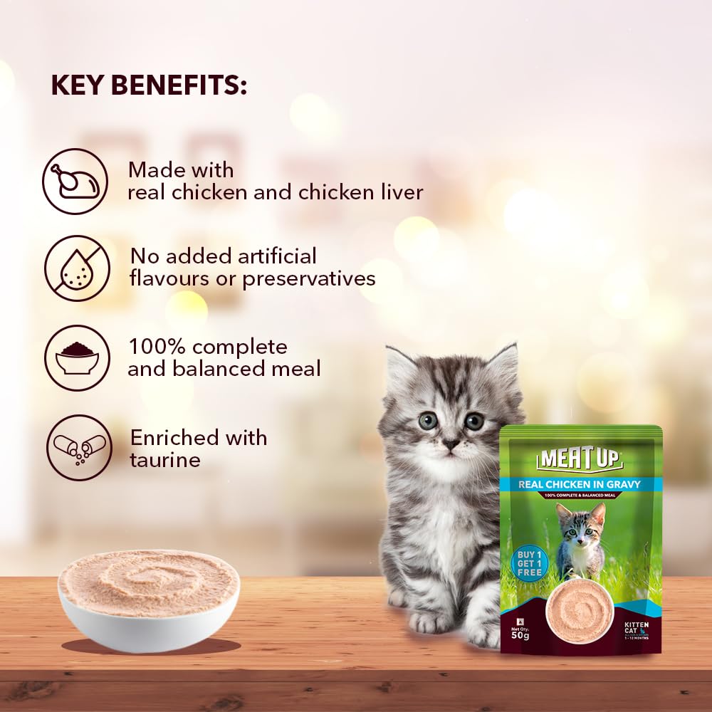 Kitten Wet Cat Food 800g (50g x 8 + 400g Free) | Real Chicken | Supports Heart & Vision | Strong Bones & Teeth | Natural Flavours | Organic Minerals & Vitamins