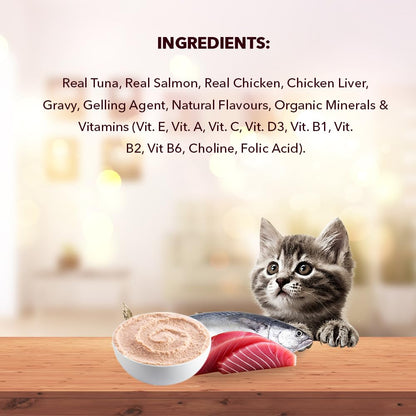 Kitten Cat Wet Food (50g x 8), 400gm + 400gm | Real Tuna in Gravy | Supports Heart & Vision Health | Strong Bones & Teeth | Natural Flavours | Organic Minerals & Vitamins