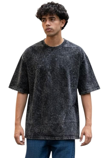 Men's Acid Wash Vintage Plain Oversized T-Shirt | Heavyweight Cotton Blank Streetwear Tee