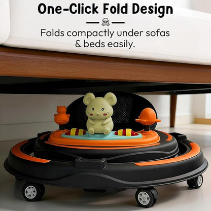 Baby Walkers for 9+, 6-18 Month Baby boy & Girl 360A° Walker for Kids for 6-24 Months with 7 Level Height Adjustment, Baby Walker with Switchable Food & Musical Toy Tray -Orange Black