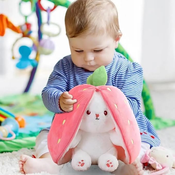 Reversible Bunny Rabbit with Chain Stuffed Plush Animal | Teddy Bear Soft Toy |Ideal for Birthdays & Special Occasions Girls/Boys, Baby Kids -Pink, 30Cm