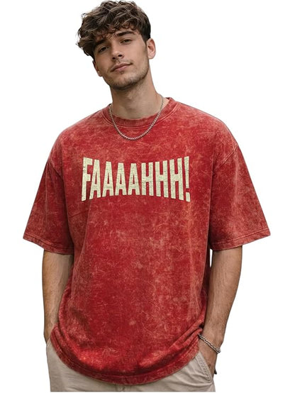 Men's Red Acid Wash Oversized T-Shirt | FAAAAHHH Typography Heavyweight Cotton Streetwear Tee