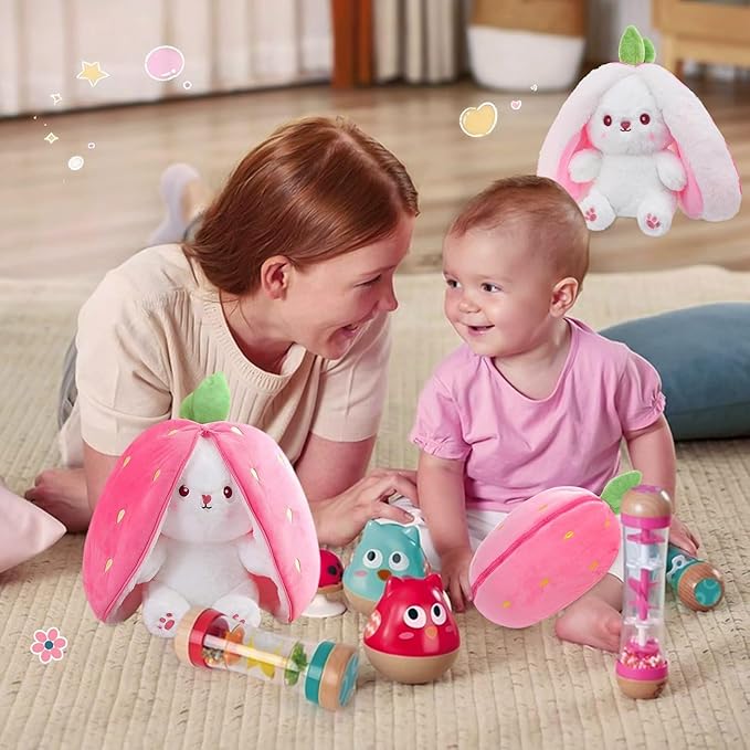 Reversible Bunny Rabbit with Chain Stuffed Plush Animal | Teddy Bear Soft Toy |Ideal for Birthdays & Special Occasions Girls/Boys, Baby Kids -Pink, 30Cm