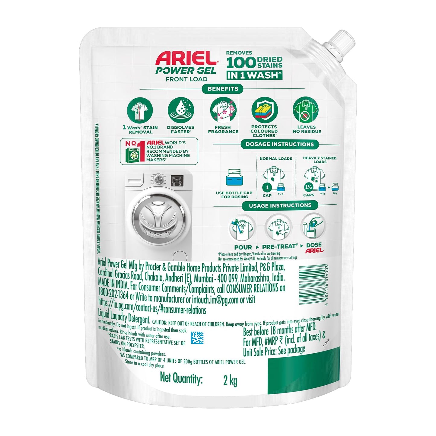 Ariel Matic Front Load Liquid Detergent | Deep Stain Removal | Fresh Fragrance | 2KG