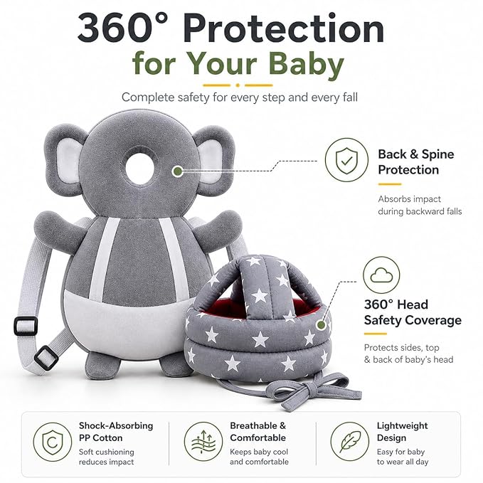 Baby Back Protector Pillow with Head Safety Hat Combo for Toddlers