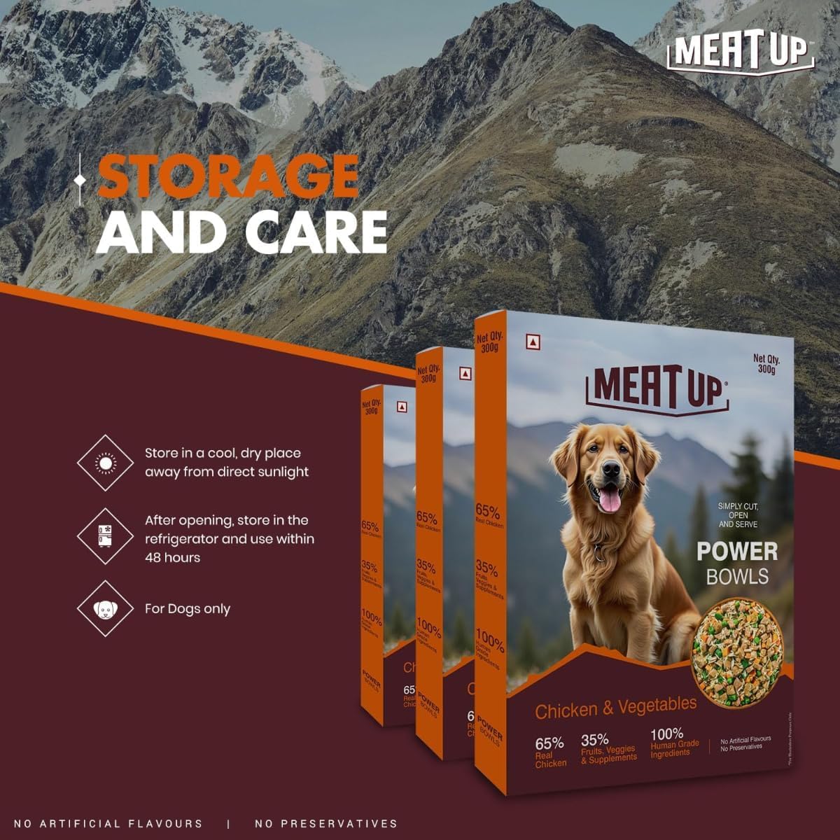 Fresh Dog Food Mutton Biryani (300g + 300g) 600g | High Protein, 65% Real Meat, 35% Rice & Veggies | No Preservatives | Ready to Serve | All Breeds | Single-Serve Meal