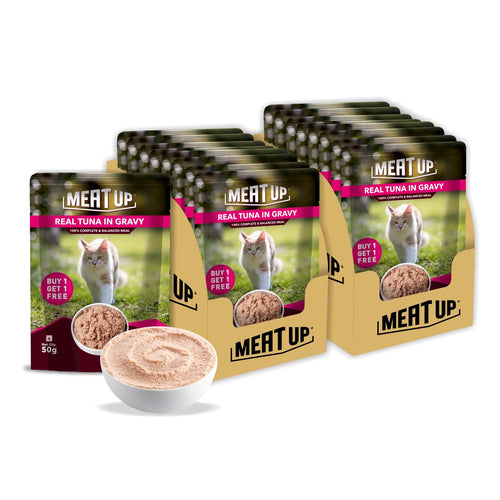 Adult Cat Wet Food (50g x 8), 400g + 400g | Real Tuna in Gravy | Supports Heart & Vision Health | Strong Bones & Teeth | Natural Flavours | Organic Minerals & Vitamins