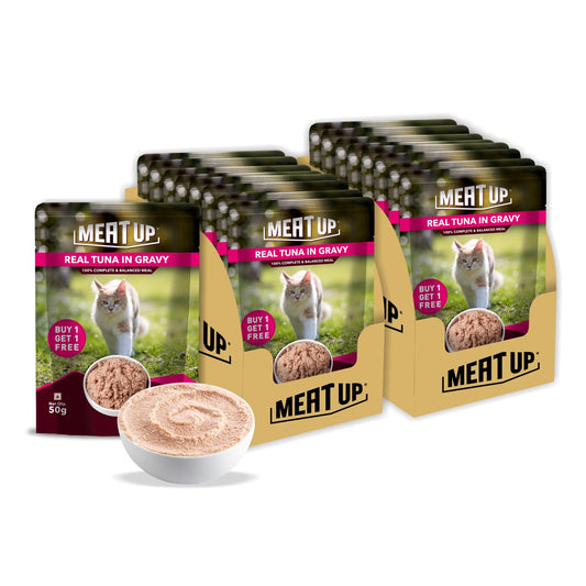 Adult Cat Wet Food (50g x 8), 400g + 400g | Real Tuna in Gravy | Supports Heart & Vision Health | Strong Bones & Teeth | Natural Flavours | Organic Minerals & Vitamins