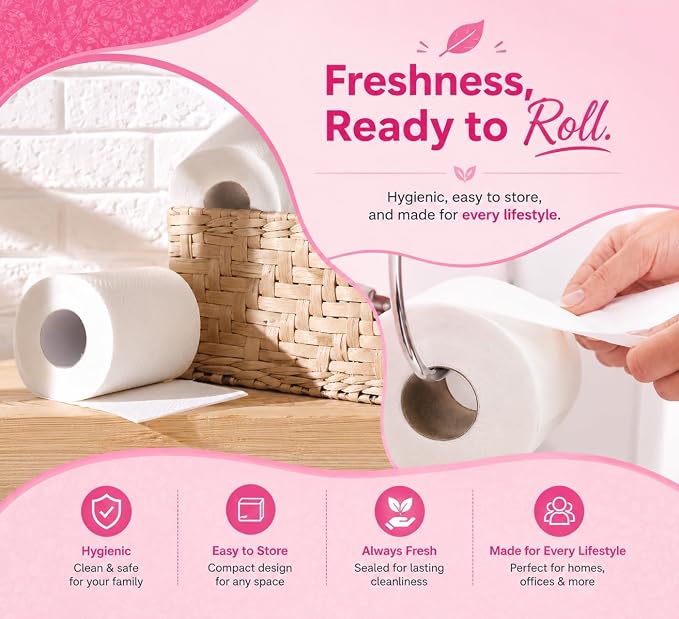 Softouch 3 Ply Toilet Tissue Roll Family Pack | 6 Rolls | 960 Pulls | Soft & Highly Absorbent | Virgin Cellulose Fiber