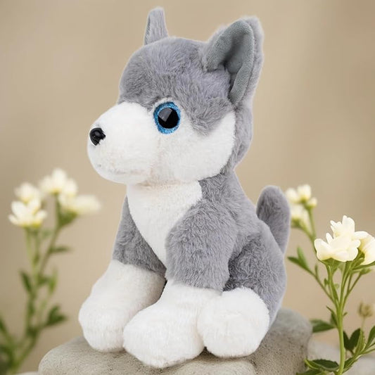 Glittery Eyes Husky Dog Stuffed Plush Animal | Teddy Bear Soft Toy |Ideal for Birthdays & Special Occasions Girls/Boys, Baby Kids -(Grey, 25Cm)