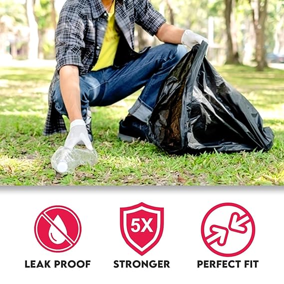Bindian Heavy Duty Garbage Bags | Small Size 43 × 48 cm (17 × 19 in) | Leak-Proof Black Trash Bags | 90 Bags (3 Rolls)