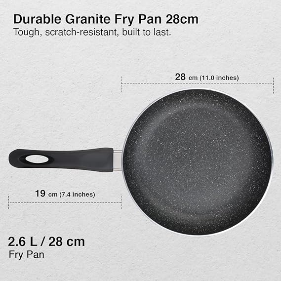 Prestige Omega Deluxe Granite Fry Pan with Glass Lid | 28cm | 3L | Induction & Gas Compatible | PFOA-Free