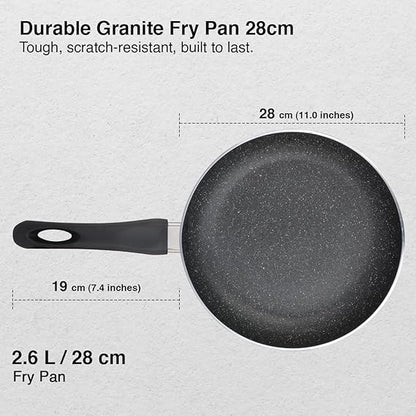Prestige Omega Deluxe Granite Fry Pan with Glass Lid | 28cm | 3L | Induction & Gas Compatible | PFOA-Free