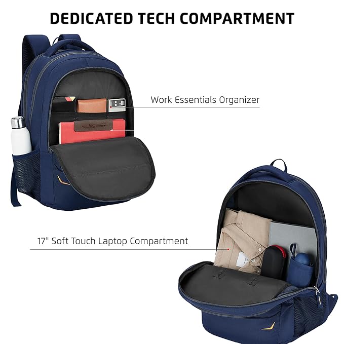 Safari Omega Pro Laptop Backpack With Raincover, 3 Compartments, Bottle Holder, Organizer, Unisex Bag For Boys & Girls, School/College/Office/Travel Bag, Color- Blue, 35L