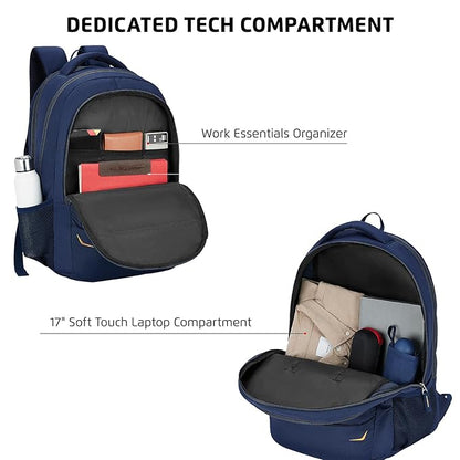 Safari Omega Pro Laptop Backpack With Raincover, 3 Compartments, Bottle Holder, Organizer, Unisex Bag For Boys & Girls, School/College/Office/Travel Bag, Color- Blue, 35L
