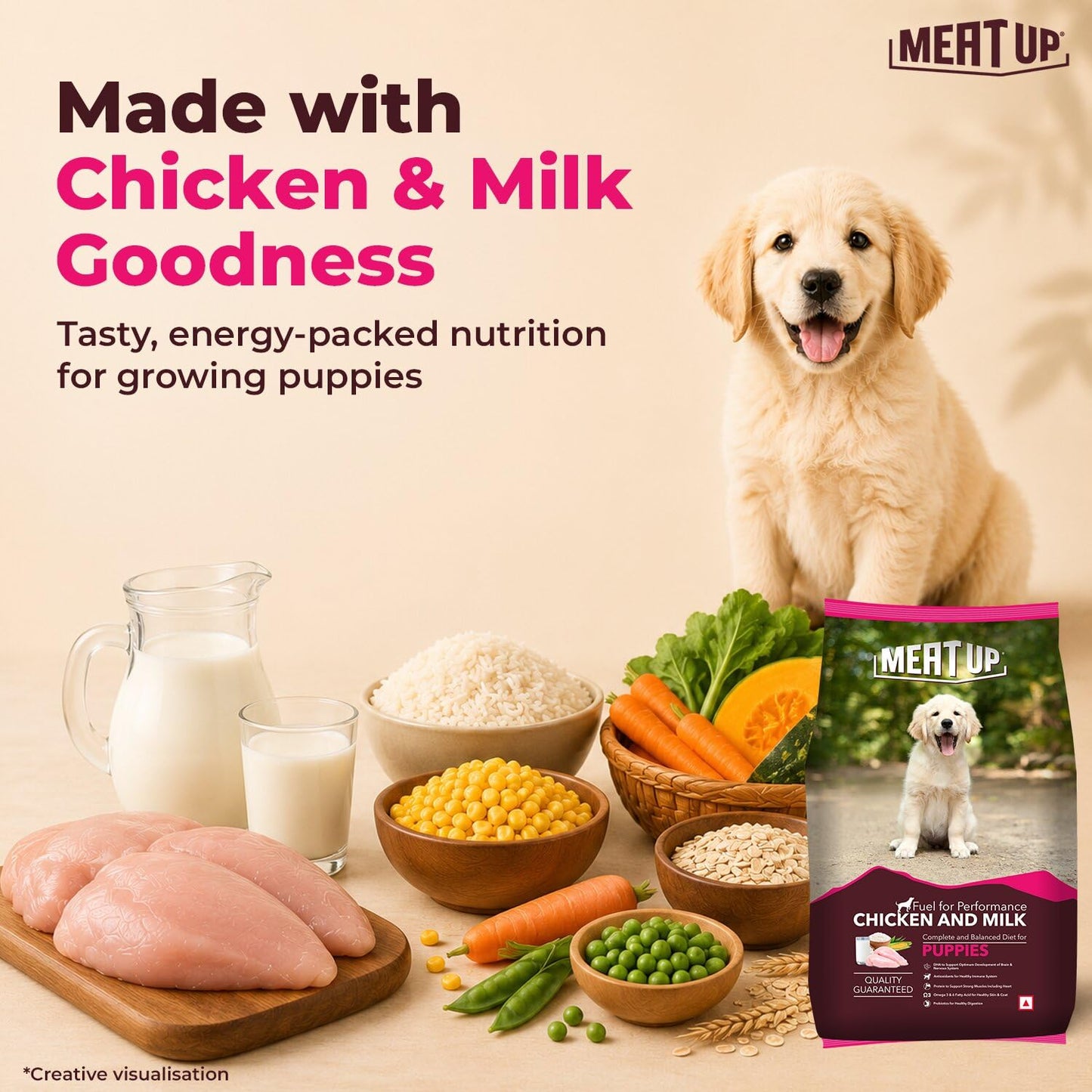 Puppy Dry Dog Food 2.4kg Pack (1.2kg + 1.2kg) | Chicken & Milk Flavour | Supports Growth | Highly Palatable & Easily Digestible