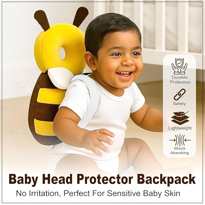 Baby Back Protector with Head Protective Hat Combo Set, Cute Honey Bee Shape Soft Cushioning