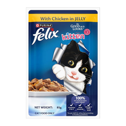 Felix with Chicken in Jelly | Wet Food for Kittens | Complete and Balanced Cat Food, Pack of 12 Pouches (12 x 85 g)