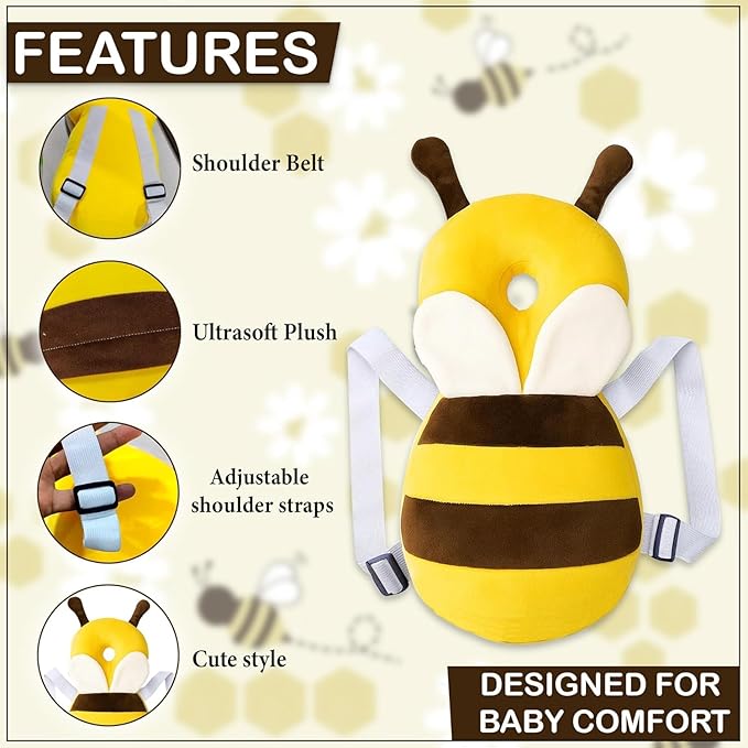 Baby Back Protector with Head Protective Hat Combo Set, Cute Honey Bee Shape Soft Cushioning