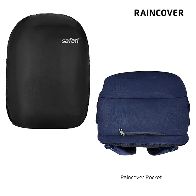 Safari Omega Pro Laptop Backpack With Raincover, 3 Compartments, Bottle Holder, Organizer, Unisex Bag For Boys & Girls, School/College/Office/Travel Bag, Color- Blue, 35L